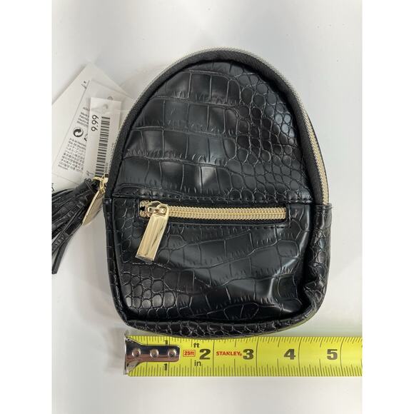 H&M Mini Backpack Keychain Accessory Black Crocodile Pattern Gold Hardware NWT - Picture 3 of 10